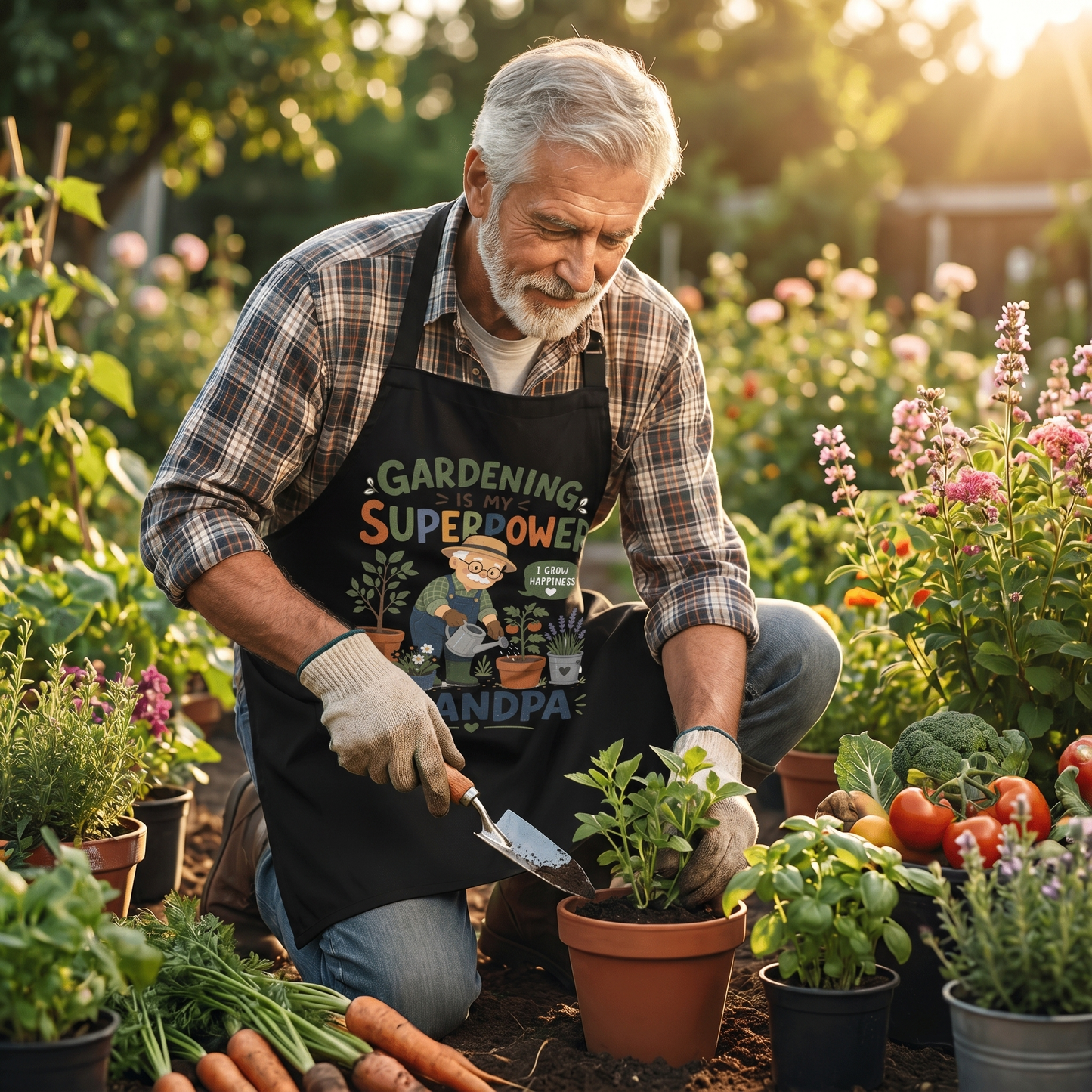 Gardening Is My Superpower Grandpa Apron – Funny Gardening Apron Gift for Grandpa