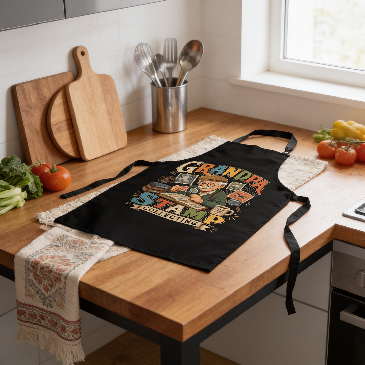 Grandpa Stamp Collecting Apron – Vintage Stamp Collector Apron Gift for Grandpa
