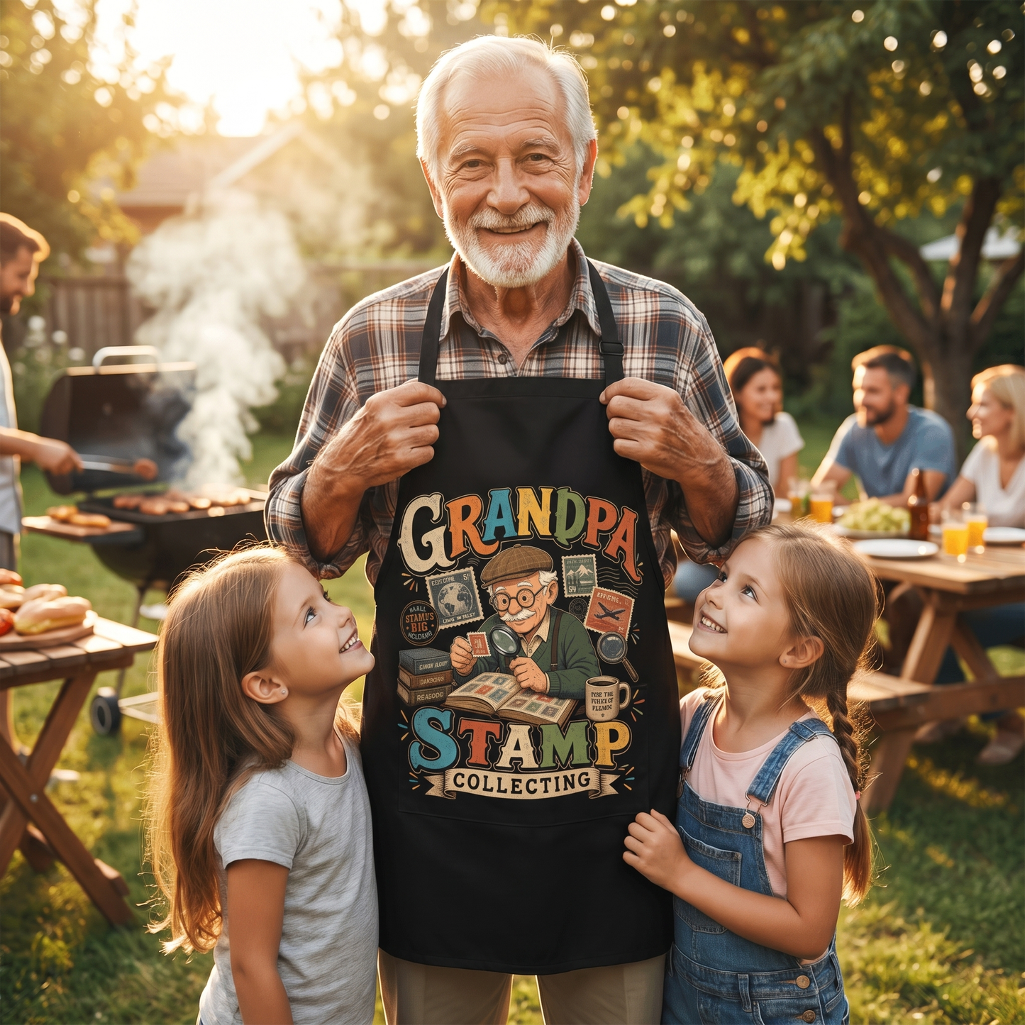 Grandpa Stamp Collecting Apron – Vintage Stamp Collector Apron Gift for Grandpa
