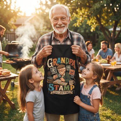 Grandpa Stamp Collecting Apron – Vintage Stamp Collector Apron Gift for Grandpa