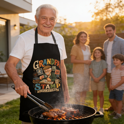 Grandpa Stamp Collecting Apron – Vintage Stamp Collector Apron Gift for Grandpa