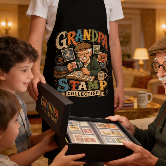 Grandpa Stamp Collecting Apron - Vintage Stamp Collector Apron Gift for Grandpa