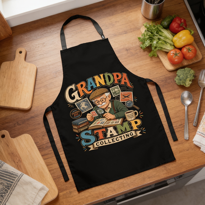 Grandpa Stamp Collecting Apron – Vintage Stamp Collector Apron Gift for Grandpa