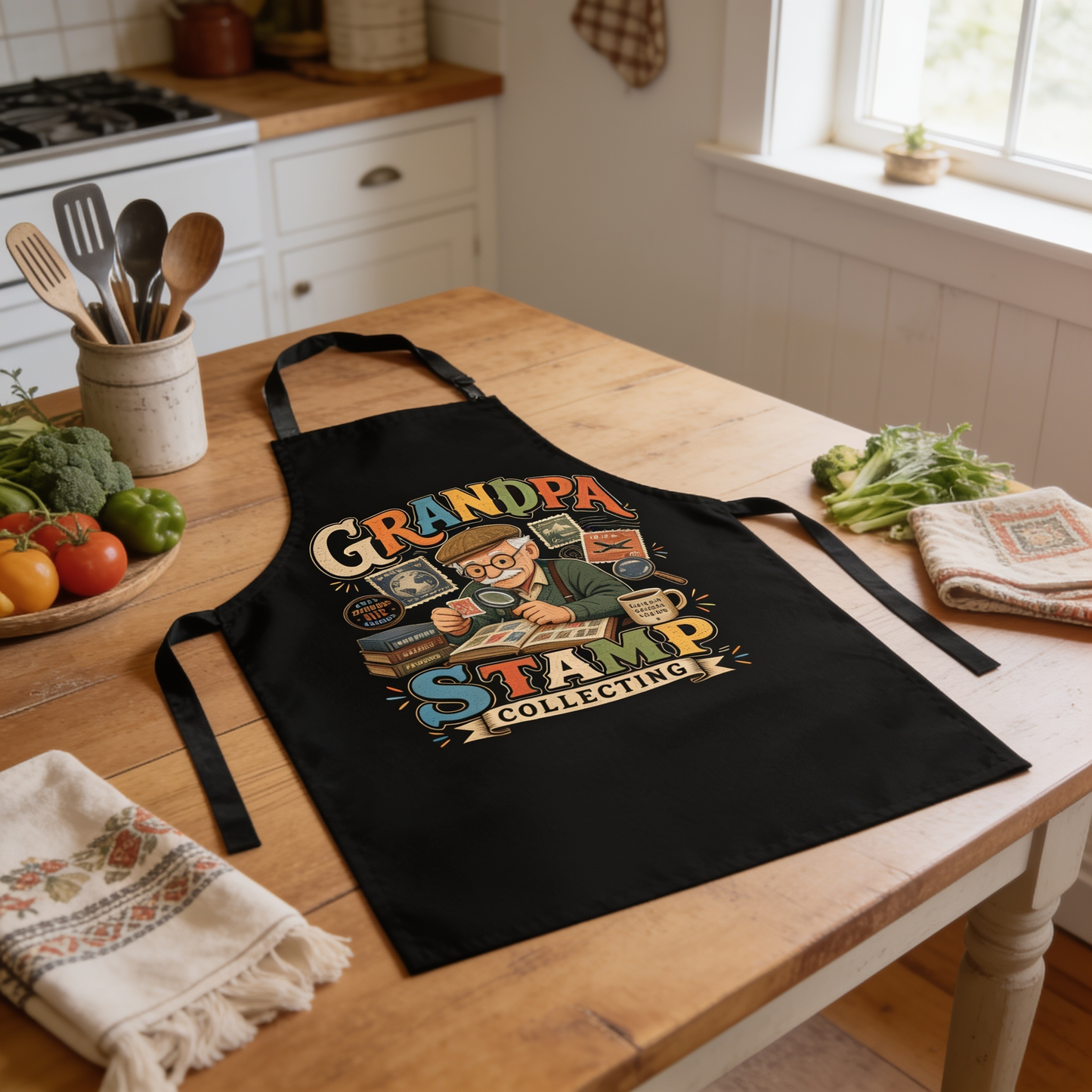 Grandpa Stamp Collecting Apron – Vintage Stamp Collector Apron Gift for Grandpa