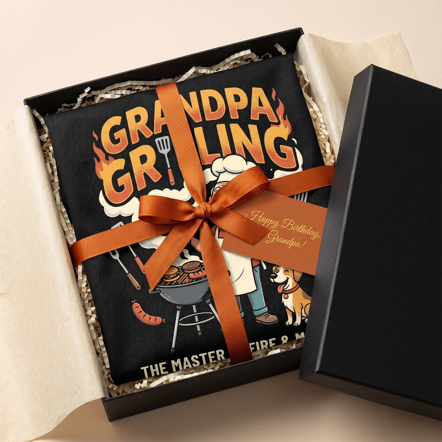Grandpa Grilling The Master of Fire and Meat Apron – Funny BBQ Apron Gift for Grandpa
