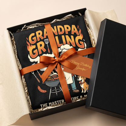 Grandpa Grilling The Master of Fire and Meat Apron – Funny BBQ Apron Gift for Grandpa