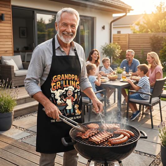 Grandpa Grilling The Master of Fire and Meat Apron - Funny BBQ Apron Gift for Grandpa