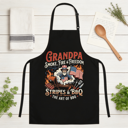 Grandpa Smoke Fire and Freedom Apron – Patriotic BBQ Grilling Apron Gift for