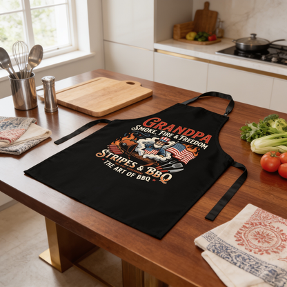 Grandpa Smoke Fire and Freedom Apron – Patriotic BBQ Grilling Apron Gift for