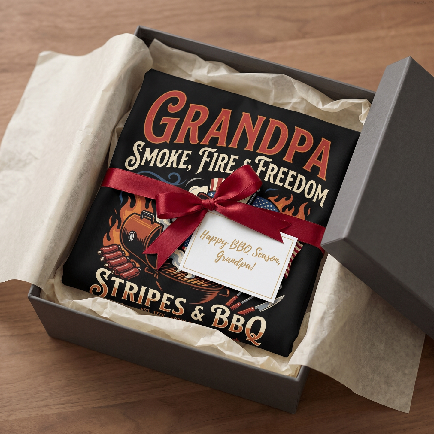 Grandpa Smoke Fire and Freedom Apron – Patriotic BBQ Grilling Apron Gift for