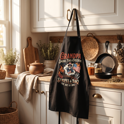 Grandpa Smoke Fire and Freedom Apron – Patriotic BBQ Grilling Apron Gift for