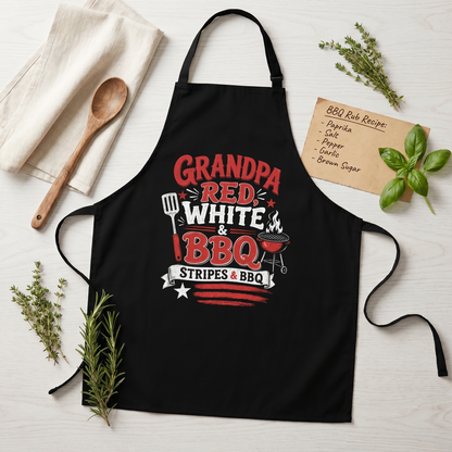 Grandpa Red White BBQ Apron – Patriotic Stripes and BBQ Grilling Apron Gift for Grandpa