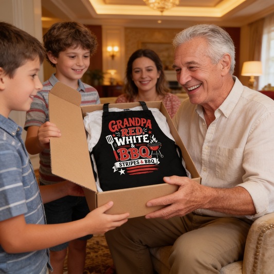 Grandpa Red White BBQ Apron - Patriotic Stripes and BBQ Grilling Apron Gift for Grandpa