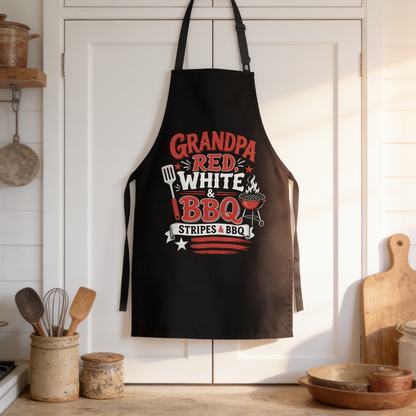 Grandpa Red White BBQ Apron – Patriotic Stripes and BBQ Grilling Apron Gift for Grandpa
