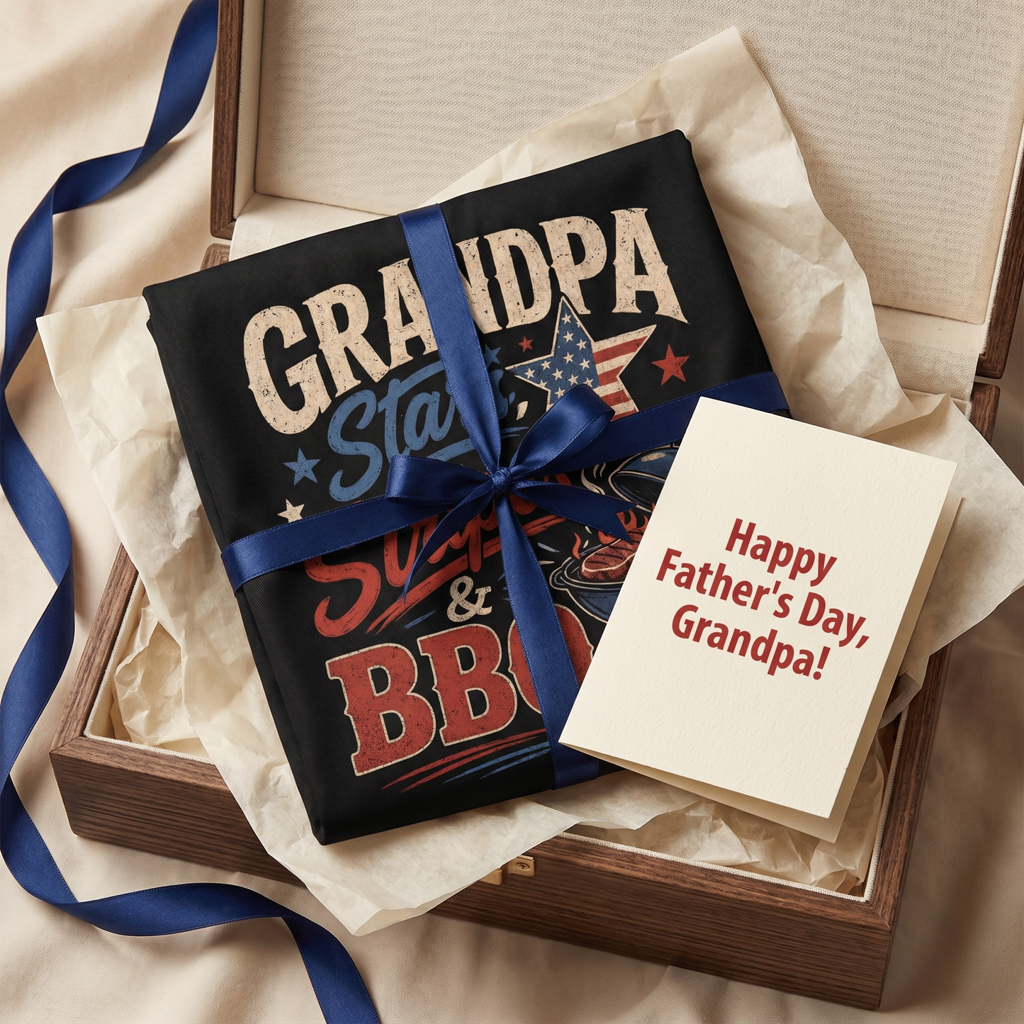 Grandpa Stars Stripes and BBQ Apron – Patriotic BBQ Grilling Apron Gift for Grandpa