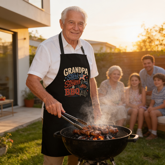 Grandpa Stars Stripes and BBQ Apron - Patriotic BBQ Grilling Apron Gift for Grandpa