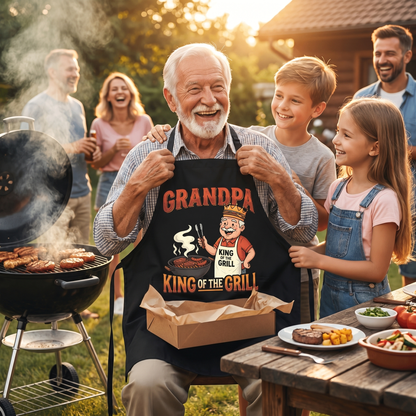 Grandpa King of the Grill Apron – Funny BBQ Grilling Apron Gift for Grandpa