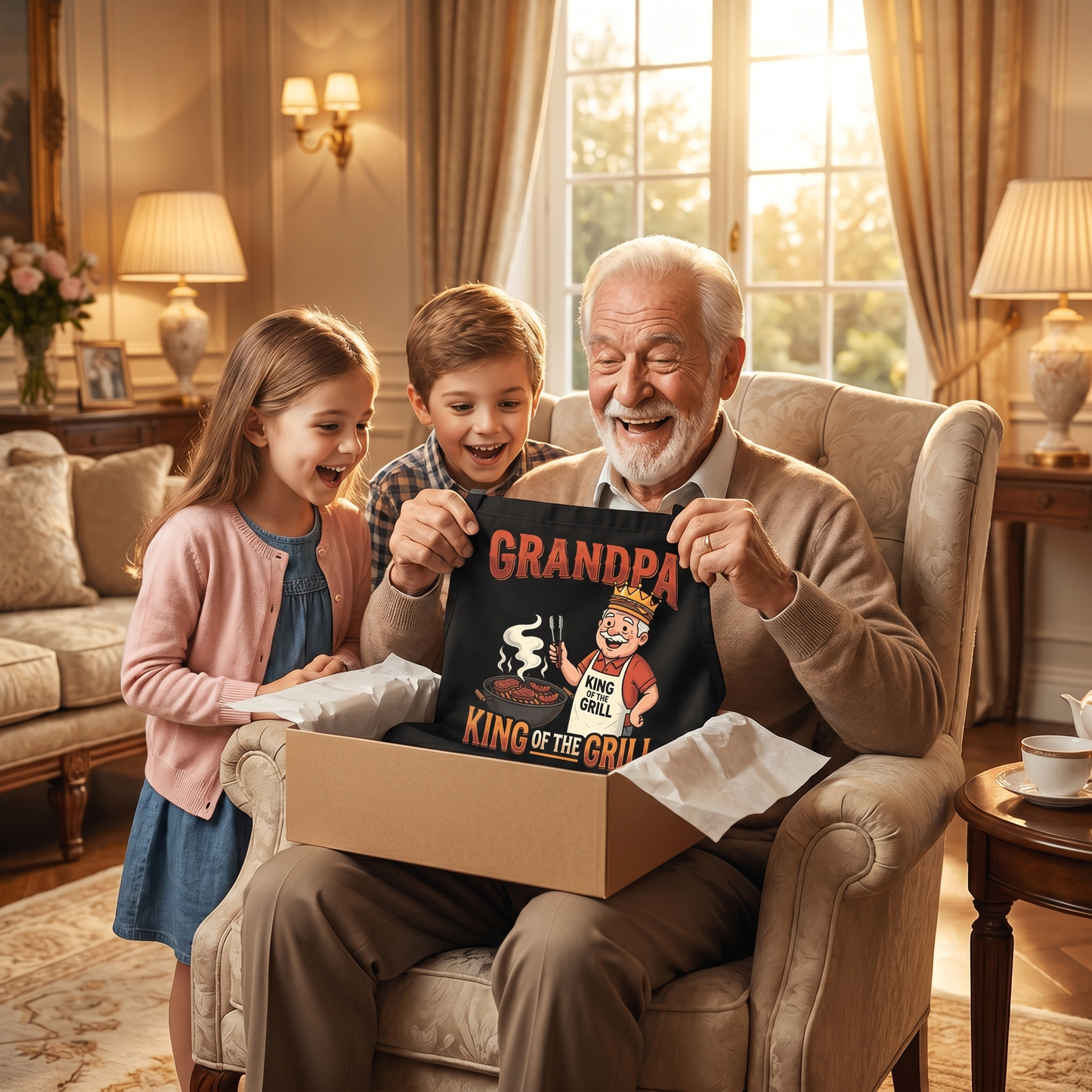 Grandpa King of the Grill Apron – Funny BBQ Grilling Apron Gift for Grandpa