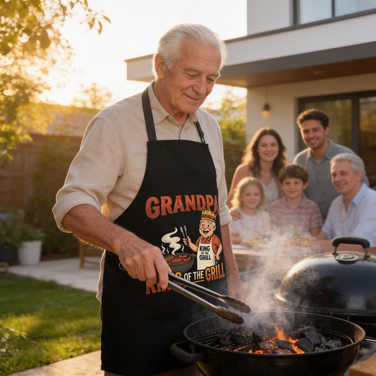 Grandpa King of the Grill Apron - Funny BBQ Grilling Apron Gift for Grandpa