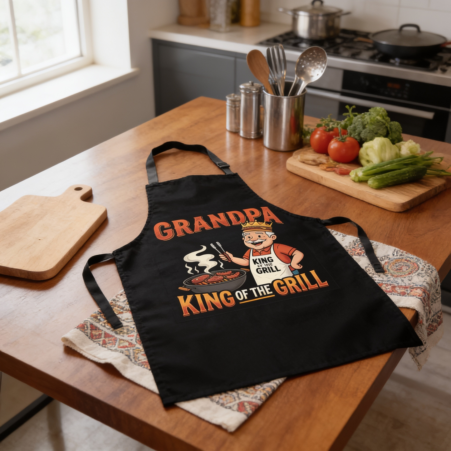 Grandpa King of the Grill Apron – Funny BBQ Grilling Apron Gift for Grandpa
