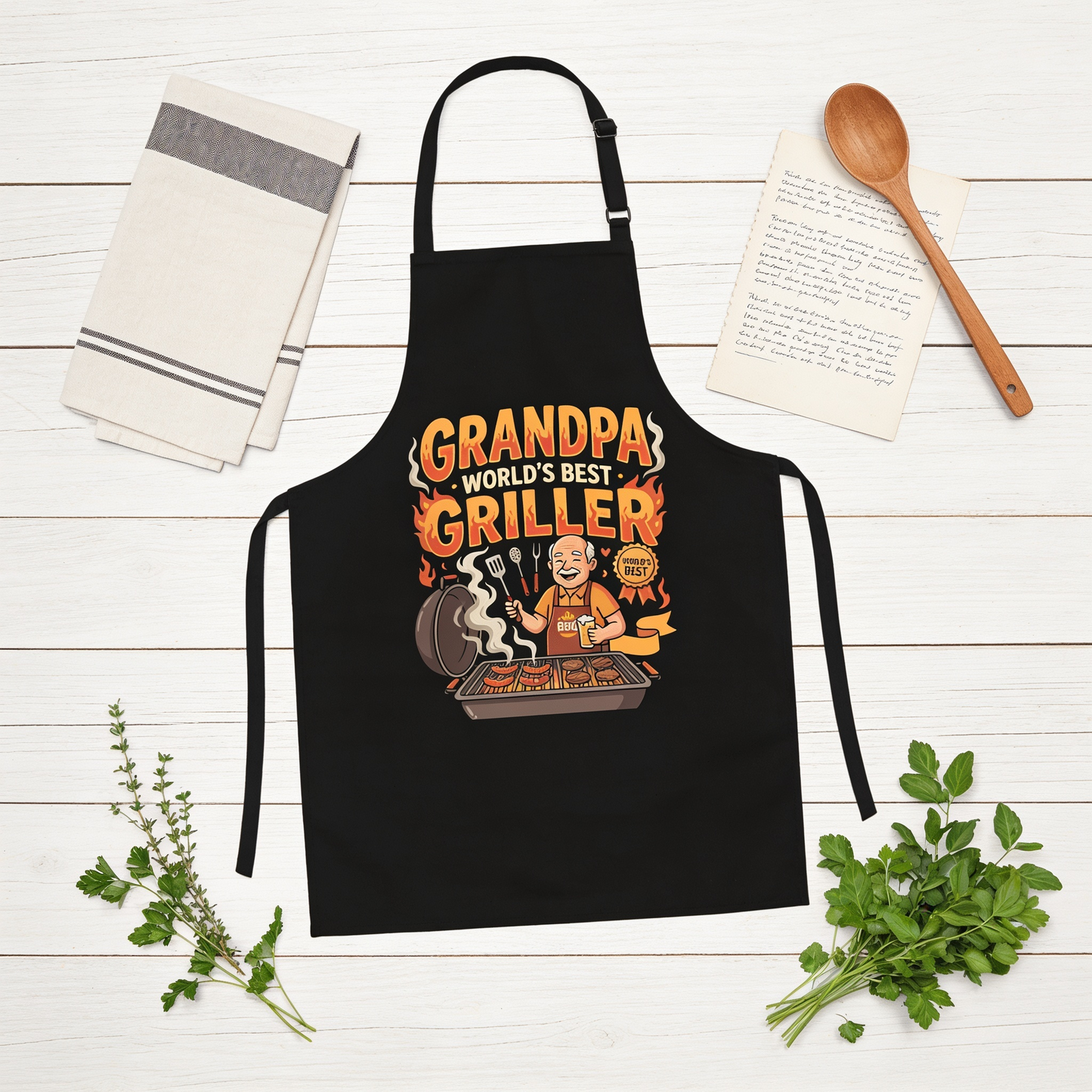 Grandpa World's Best Griller Apron – Funny BBQ Grilling Apron Gift for Grandpa