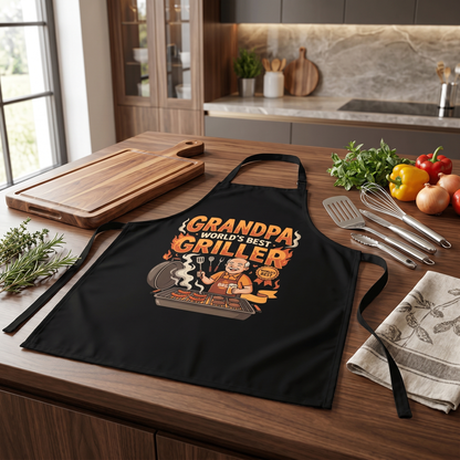 Grandpa World's Best Griller Apron – Funny BBQ Grilling Apron Gift for Grandpa