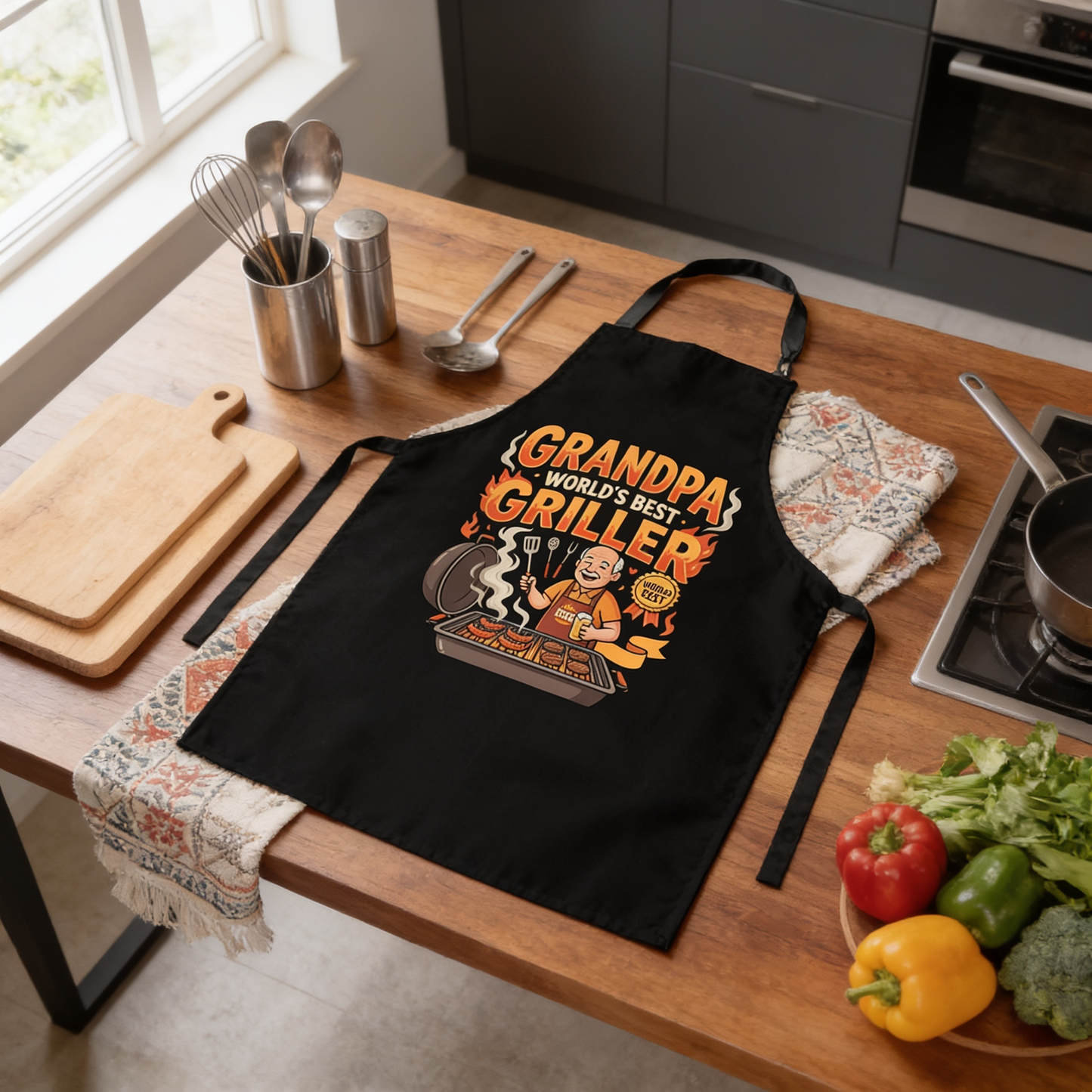 Grandpa World's Best Griller Apron – Funny BBQ Grilling Apron Gift for Grandpa
