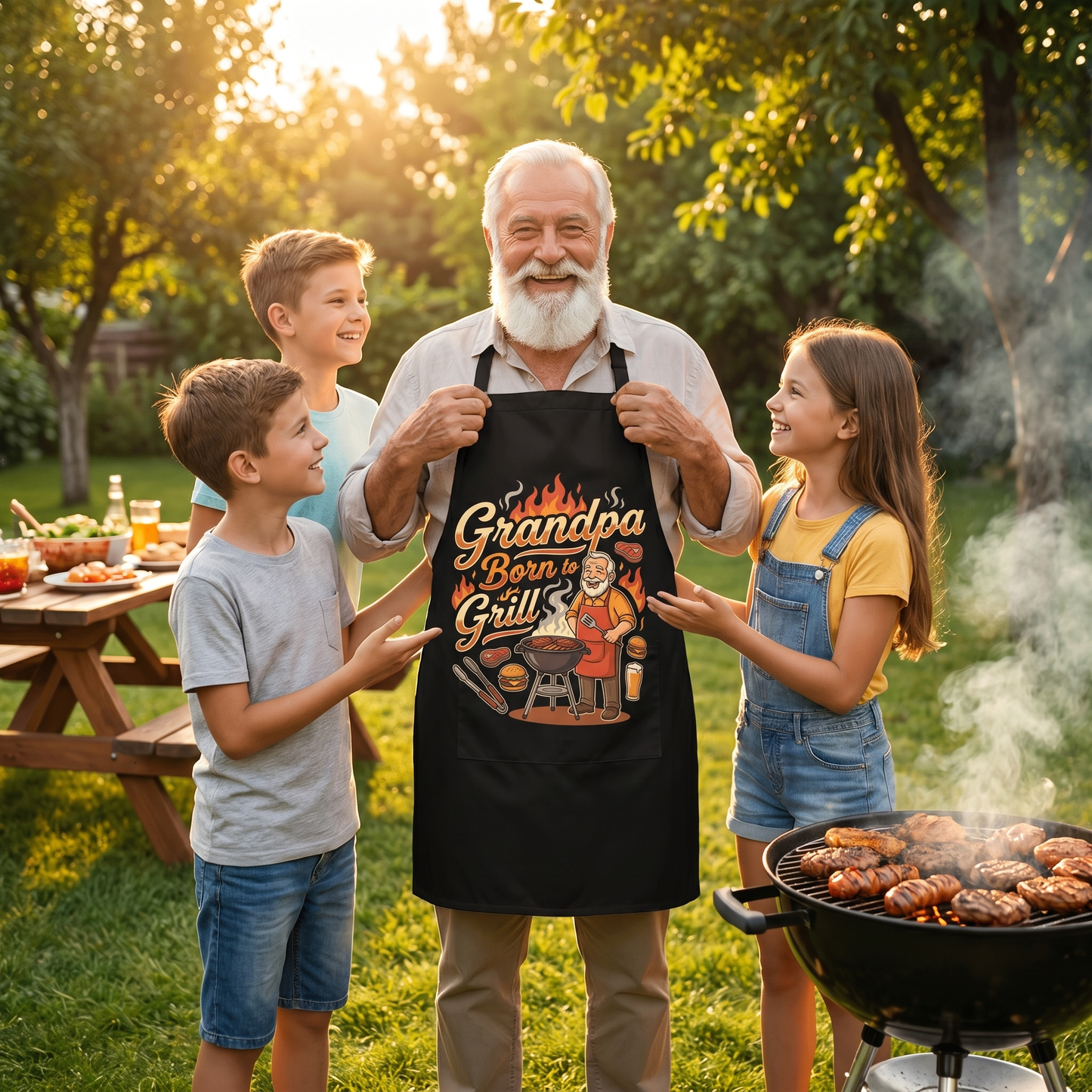 Grandpa Born to Grill Apron – Funny BBQ Grilling Apron Gift for Grandpa
