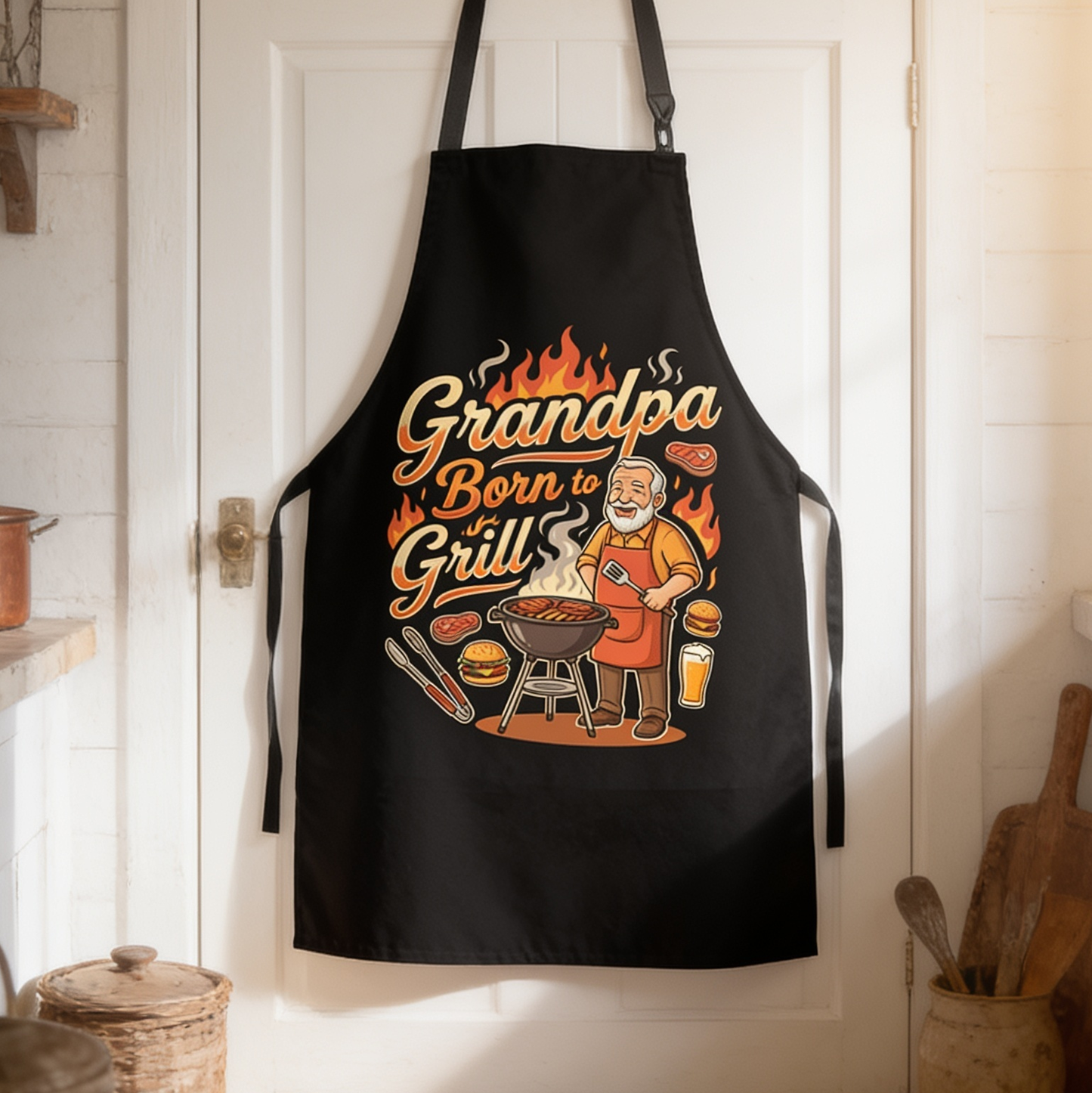 Grandpa Born to Grill Apron – Funny BBQ Grilling Apron Gift for Grandpa