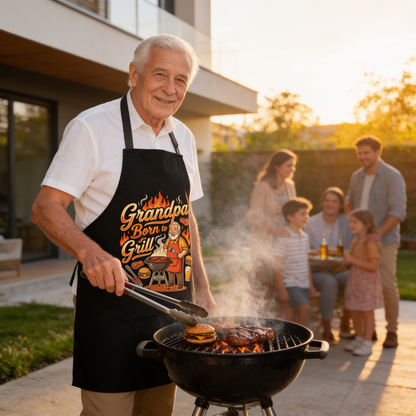 Grandpa Born to Grill Apron – Funny BBQ Grilling Apron Gift for Grandpa
