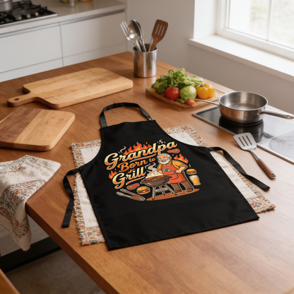 Grandpa Born to Grill Apron – Funny BBQ Grilling Apron Gift for Grandpa