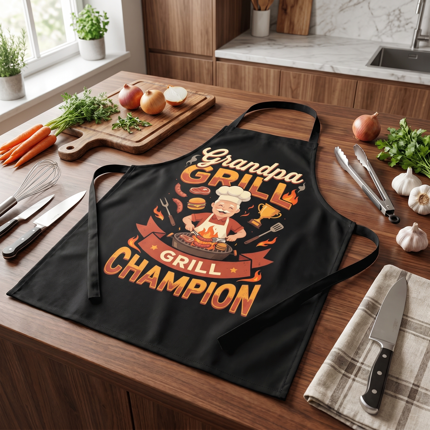 Grandpa Grill Champion Apron – Funny BBQ Grilling Apron Gift for Grandpa
