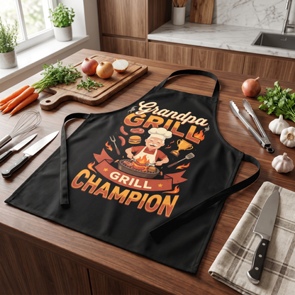 Grandpa Grill Champion Apron – Funny BBQ Grilling Apron Gift for Grandpa