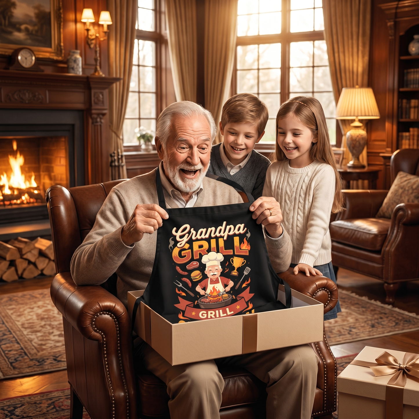 Grandpa Grill Champion Apron – Funny BBQ Grilling Apron Gift for Grandpa