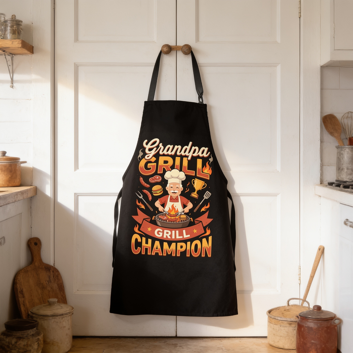 Grandpa Grill Champion Apron – Funny BBQ Grilling Apron Gift for Grandpa