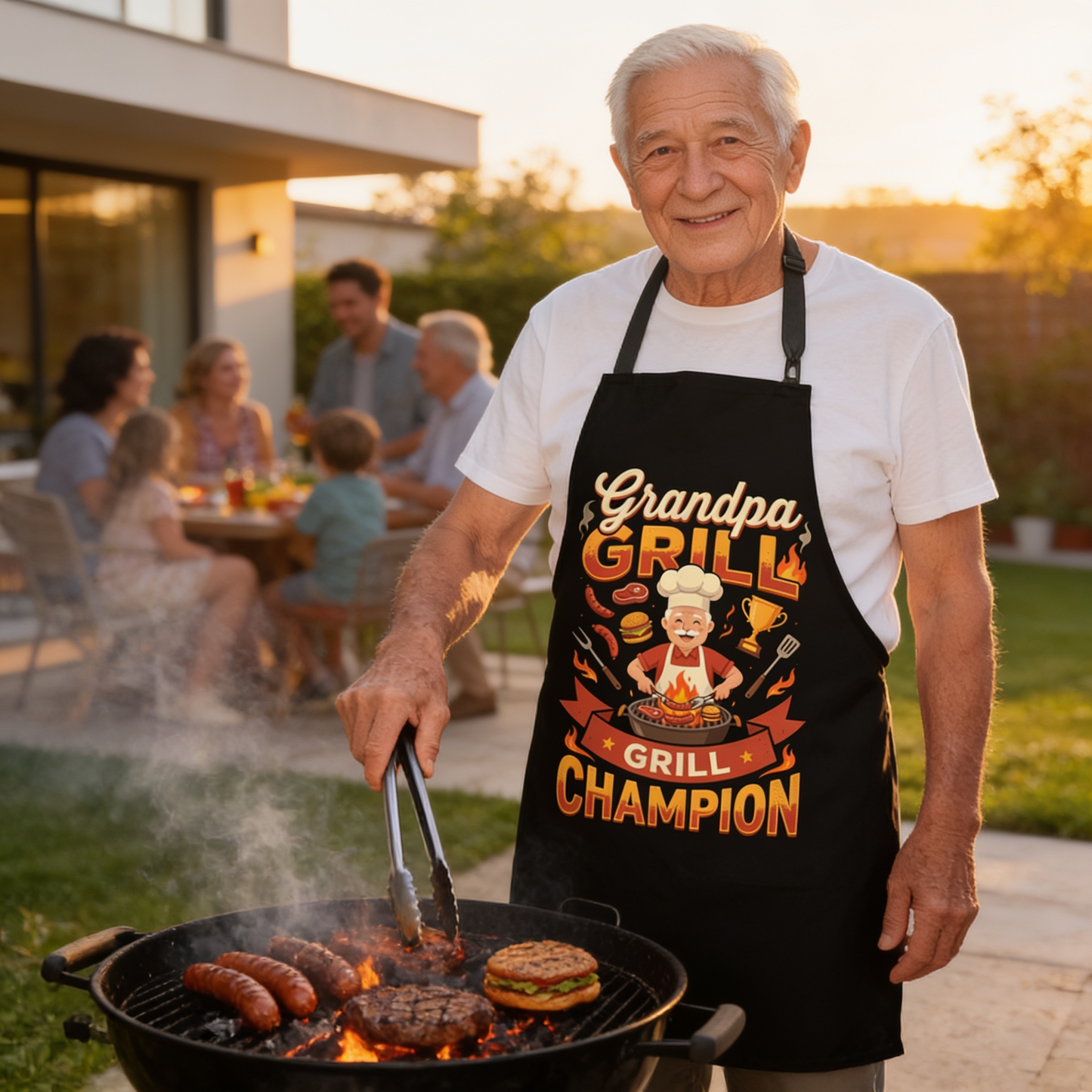 Grandpa Grill Champion Apron – Funny BBQ Grilling Apron Gift for Grandpa