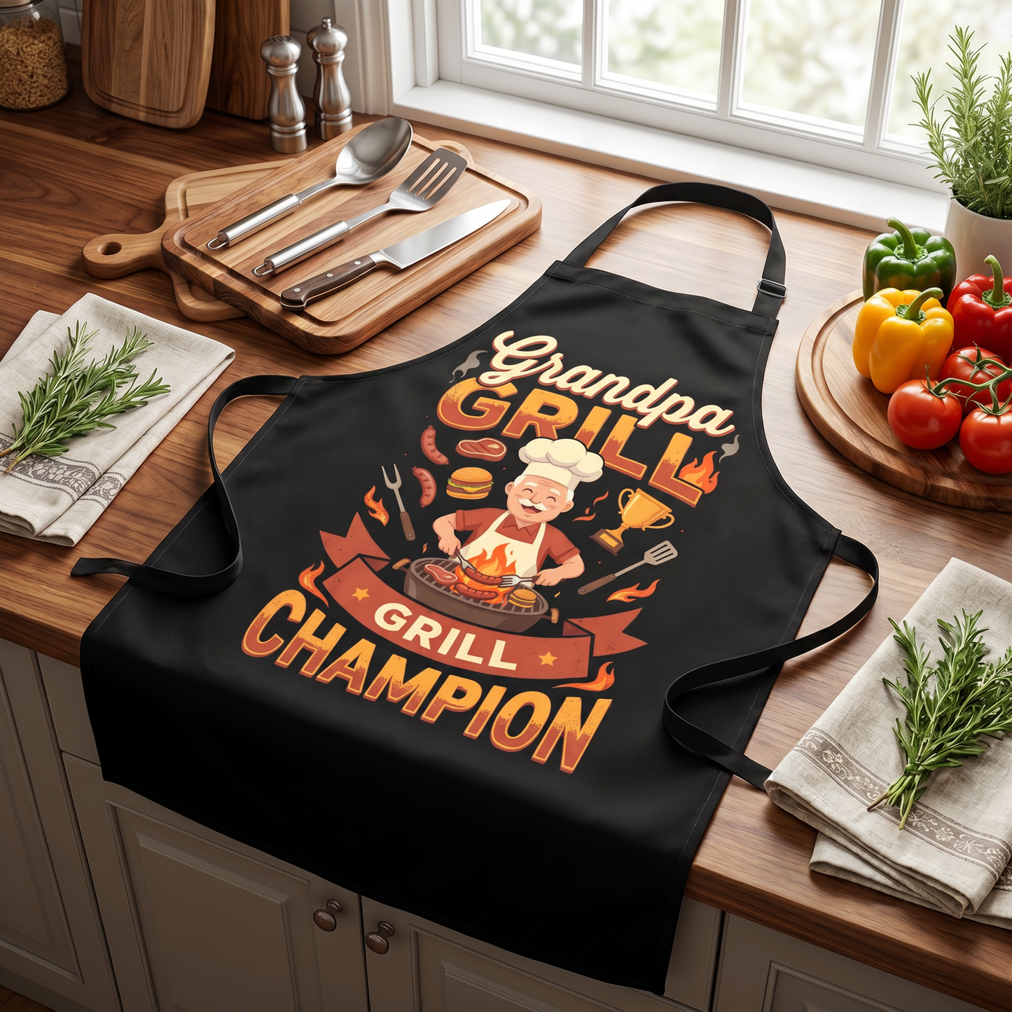 Grandpa Grill Champion Apron – Funny BBQ Grilling Apron Gift for Grandpa