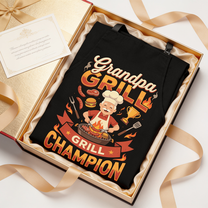 Grandpa Grill Champion Apron – Funny BBQ Grilling Apron Gift for Grandpa