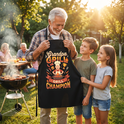 Grandpa Grill Champion Apron – Funny BBQ Grilling Apron Gift for Grandpa