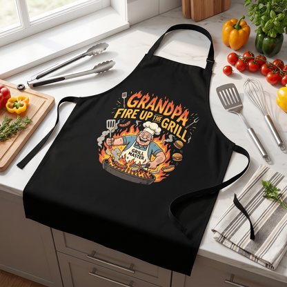 Grandpa Fire Up The Grill Apron – Funny BBQ Grilling Apron Gift for Grandpa
