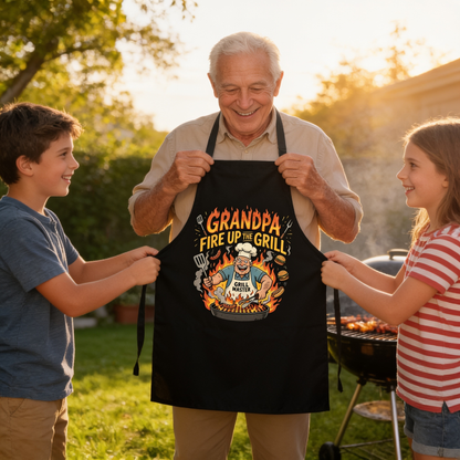 Grandpa Fire Up The Grill Apron – Funny BBQ Grilling Apron Gift for Grandpa