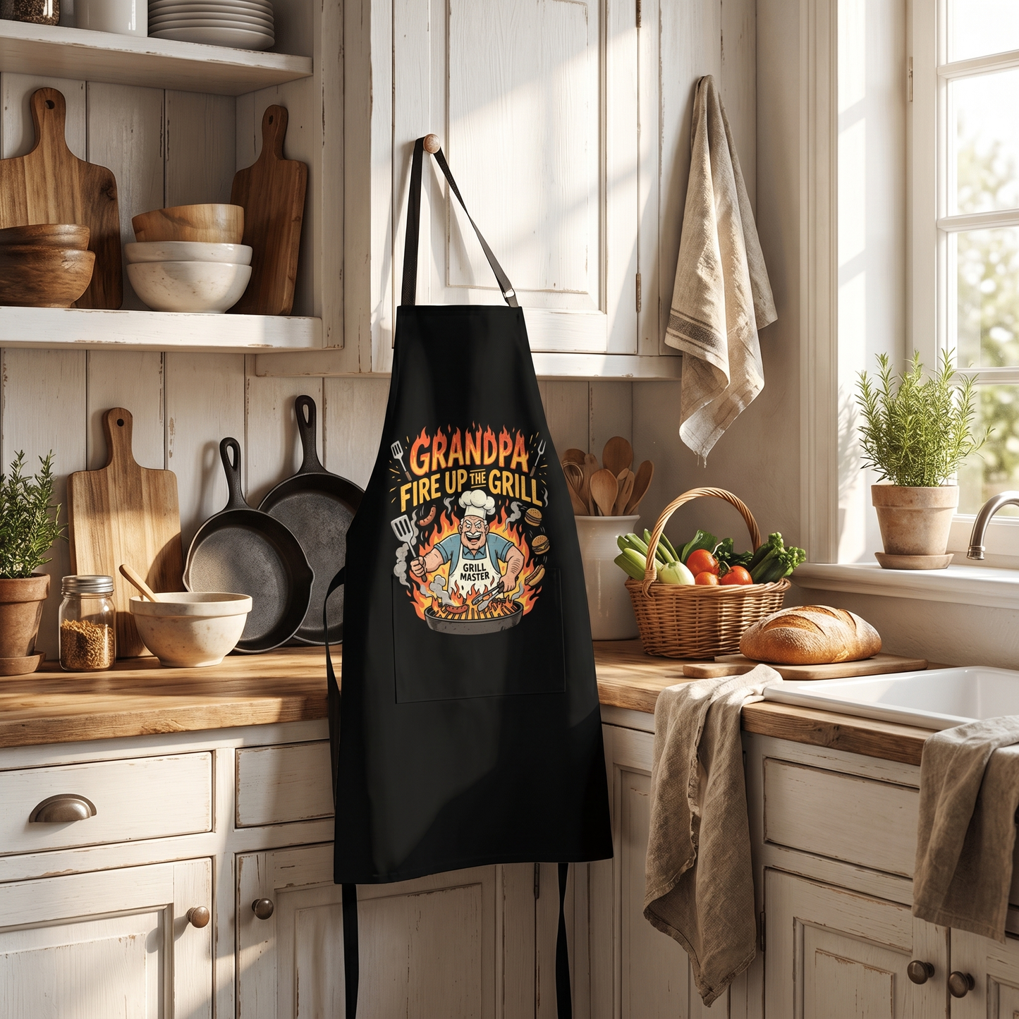 Grandpa Fire Up The Grill Apron – Funny BBQ Grilling Apron Gift for Grandpa