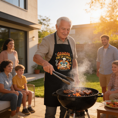 Grandpa Fire Up The Grill Apron – Funny BBQ Grilling Apron Gift for Grandpa