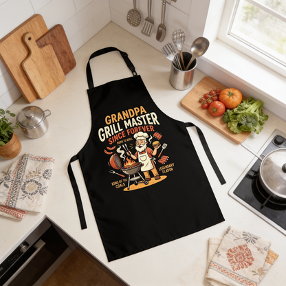 Grandpa Grill Master Since Forever Apron – Funny BBQ Grilling Apron Gift for Grandpa