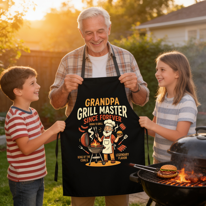 Grandpa Grill Master Since Forever Apron – Funny BBQ Grilling Apron Gift for Grandpa