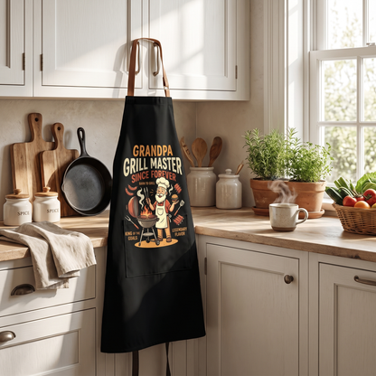 Grandpa Grill Master Since Forever Apron – Funny BBQ Grilling Apron Gift for Grandpa