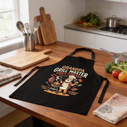 Grandpa Grill Master Since Forever Apron – Funny BBQ Grilling Apron Gift for Grandpa