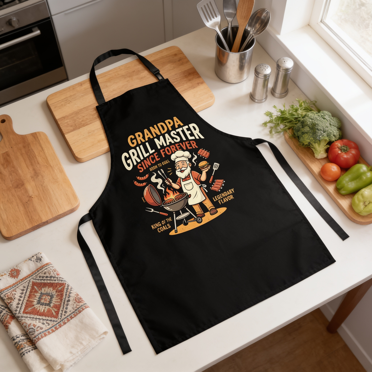 Grandpa Grill Master Since Forever Apron – Funny BBQ Grilling Apron Gift for Grandpa