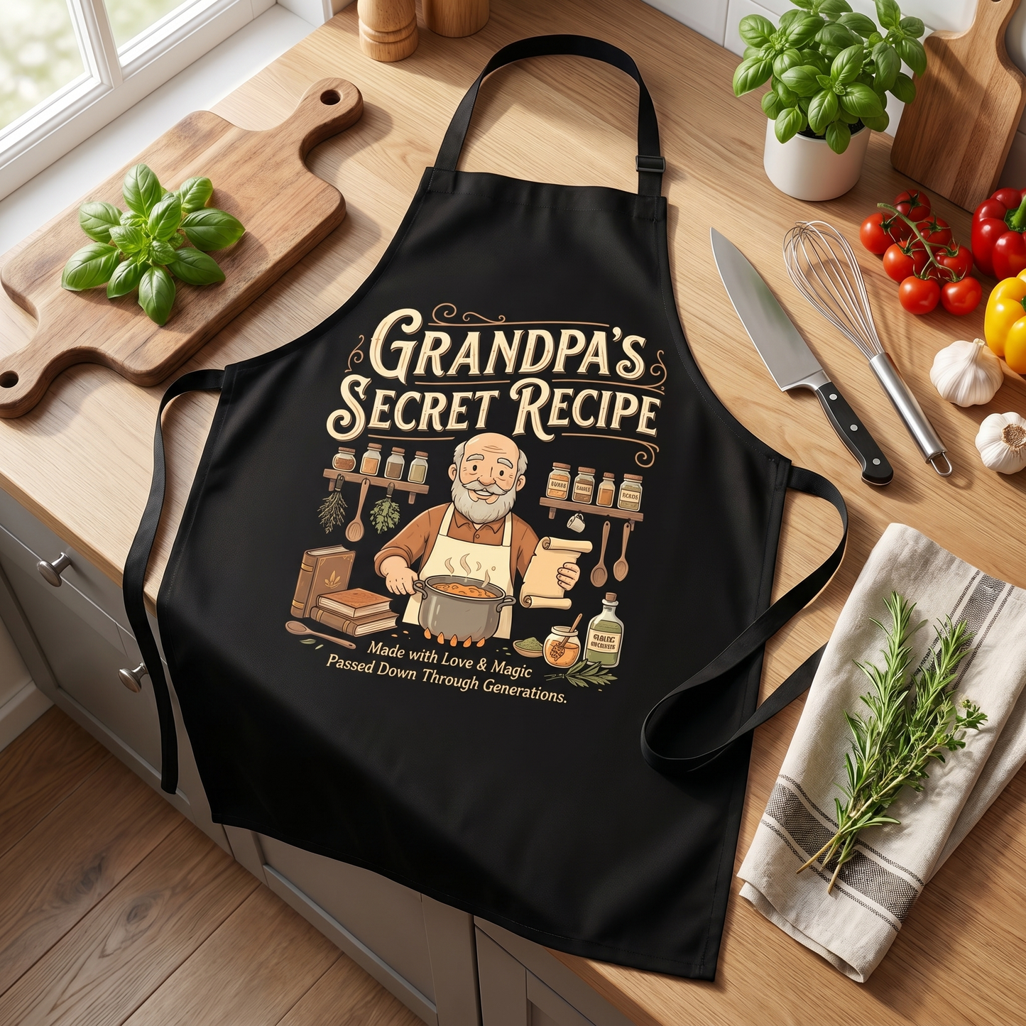 Grandpa Secret Recipe Apron – Funny Cooking & BBQ Apron Gift for Grandpa