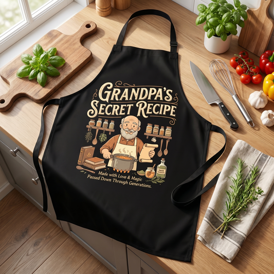 Grandpa Secret Recipe Apron - Funny Cooking & BBQ Apron Gift for Grandpa